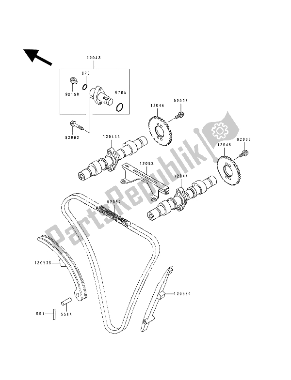 All parts for the Camshaft & Tensioner of the Kawasaki GPZ 500S 1993