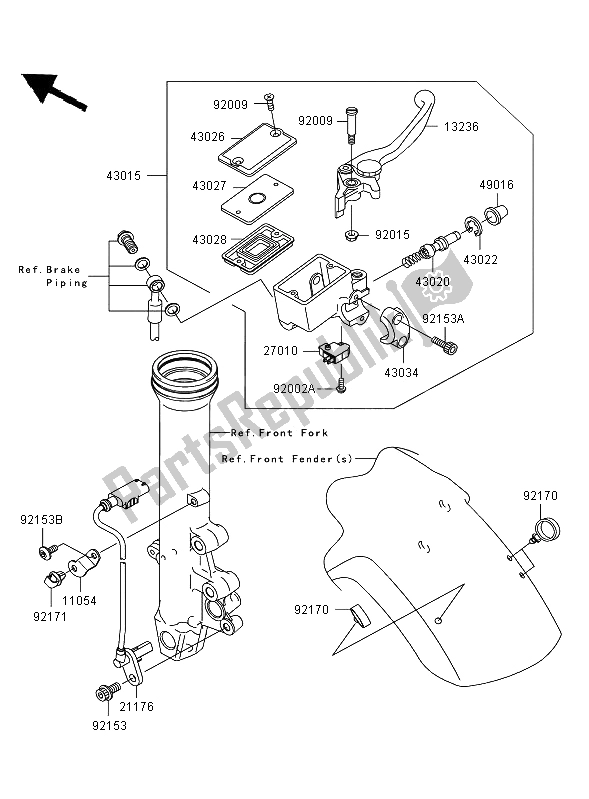 All parts for the Front Master Cylinder of the Kawasaki ER 6N ABS 650 2006