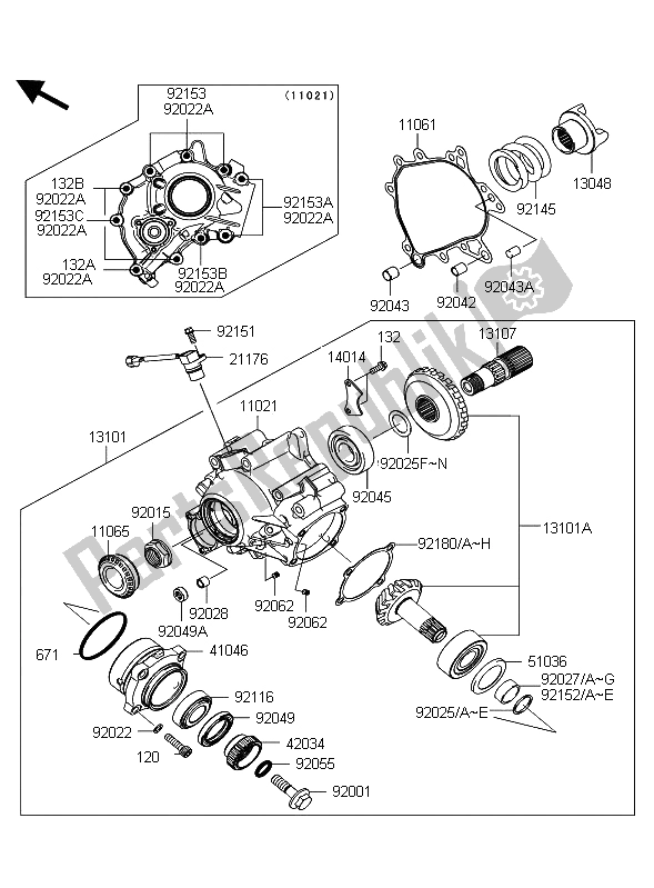 Toutes les pièces pour le Engrenage Conique Avant du Kawasaki 1400 GTR ABS 2012