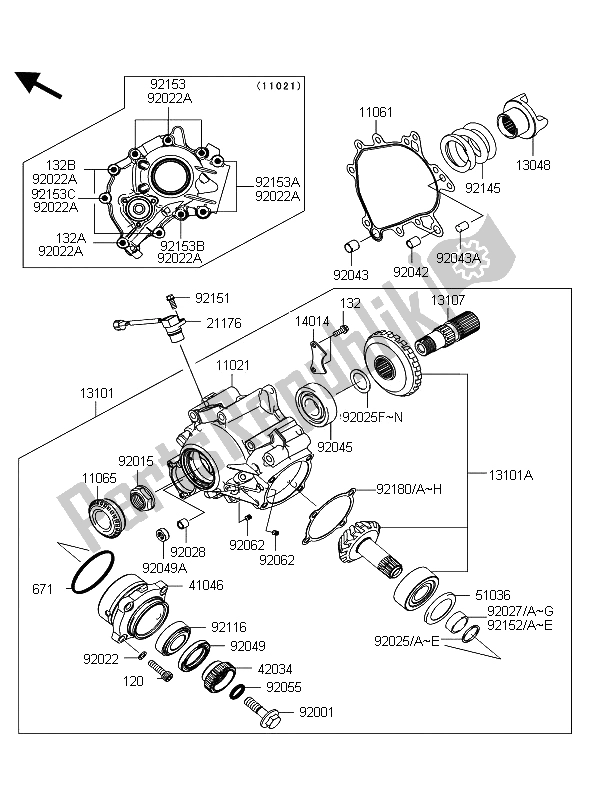 All parts for the Front Bevel Gear of the Kawasaki 1400 GTR ABS 2012