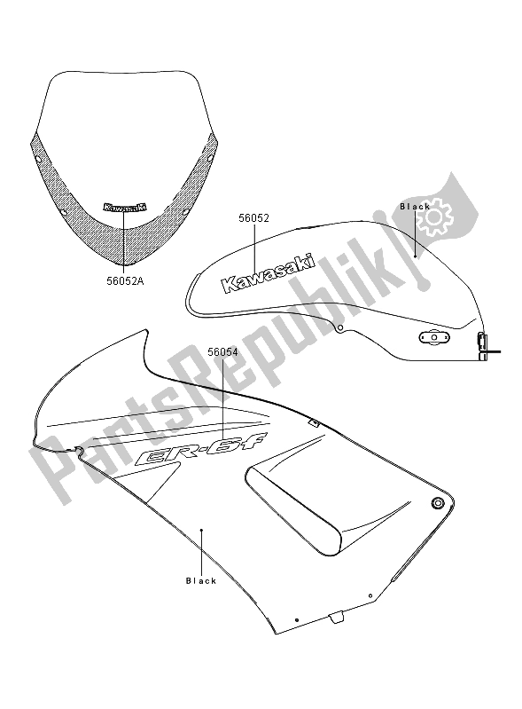 Alle onderdelen voor de Stickers (zwart) van de Kawasaki ER 6F 650 2008