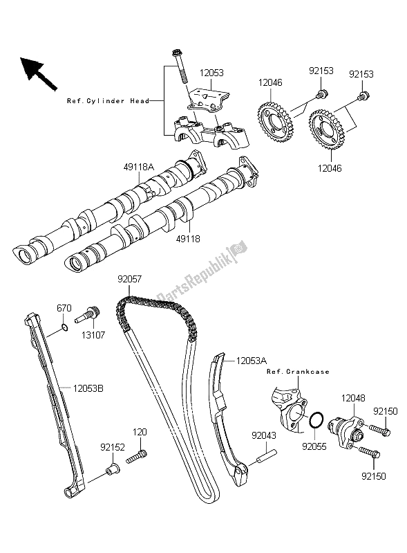 Alle onderdelen voor de Nokkenas En Spanner van de Kawasaki Ninja ZX 10R 1000 2006