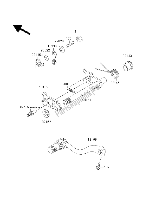 All parts for the Gear Change Mechanism of the Kawasaki KX 250 2001