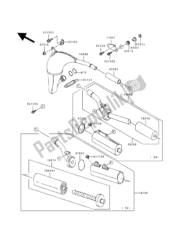 All parts for the Muffler(s) of the Kawasaki KX 100 1992