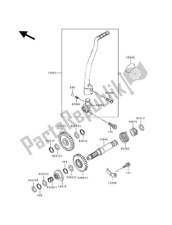 All parts for the Kickstarter Mechanism of the Kawasaki KLX 250 1993