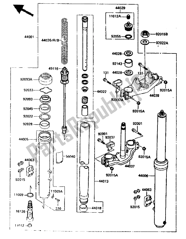 Tutte le parti per il Forcella Anteriore del Kawasaki KX 125 1987