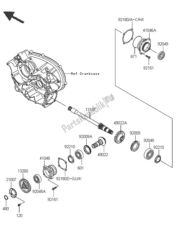 All parts for the Front Bevel Gear of the Kawasaki KVF 750 4X4 2005