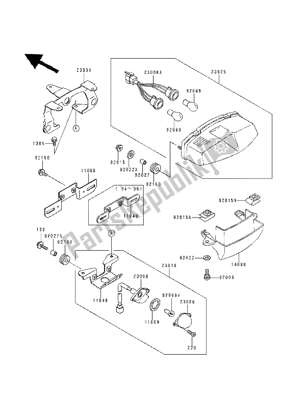 Tutte le parti per il Luci Posteriori) del Kawasaki GPZ 500S 1994
