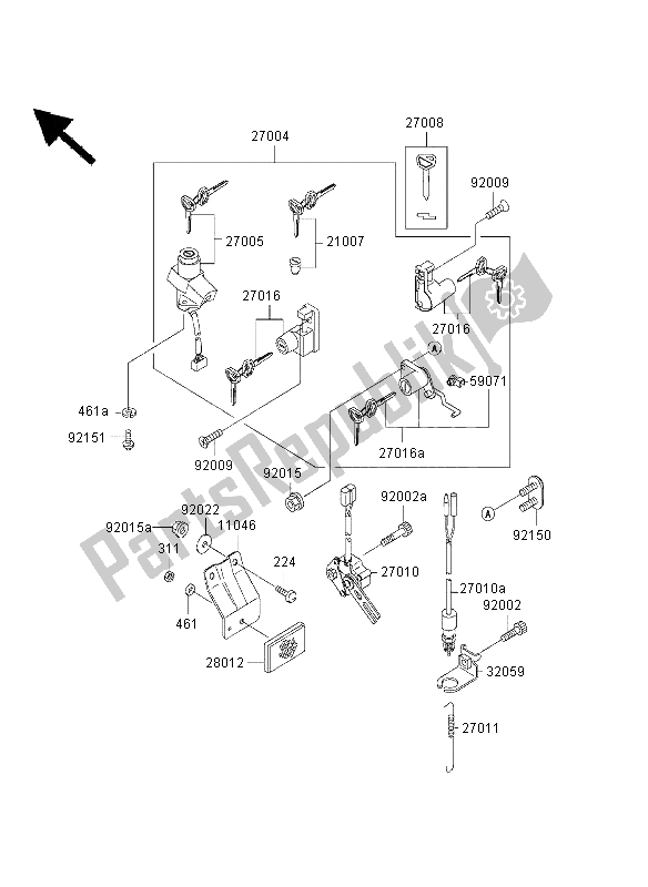 All parts for the Ignition Switch of the Kawasaki GPZ 500S 2003