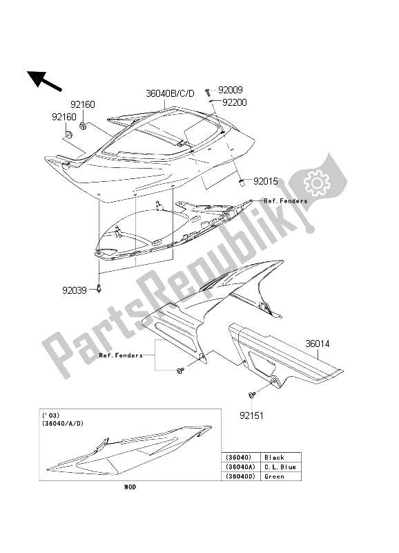 All parts for the Side Covers & Chain Cover of the Kawasaki Ninja ZX 6R 600 2004