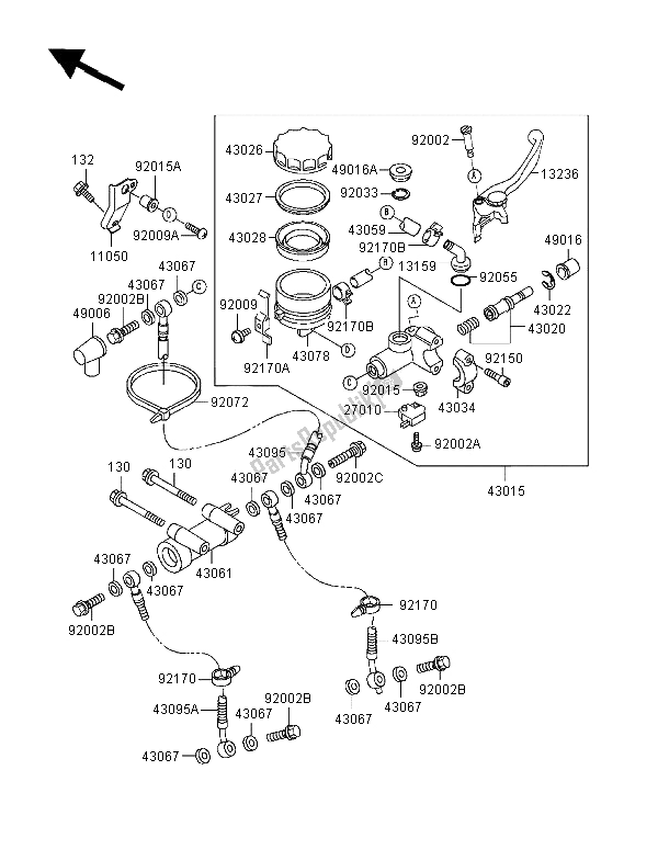 All parts for the Front Master Cylinder of the Kawasaki Ninja ZX 6R 600 1998