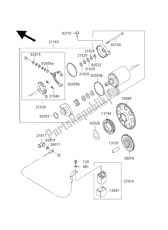 Alle onderdelen voor de Startmotor van de Kawasaki W 650 2003