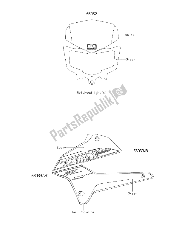 All parts for the Decals of the Kawasaki KLX 250 2015