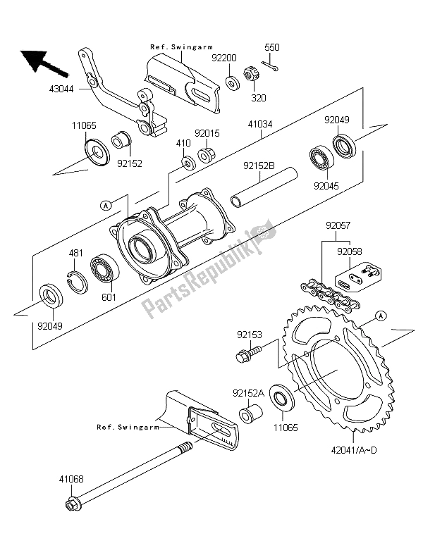 Tutte le parti per il Mozzo Posteriore del Kawasaki KX 65 2009