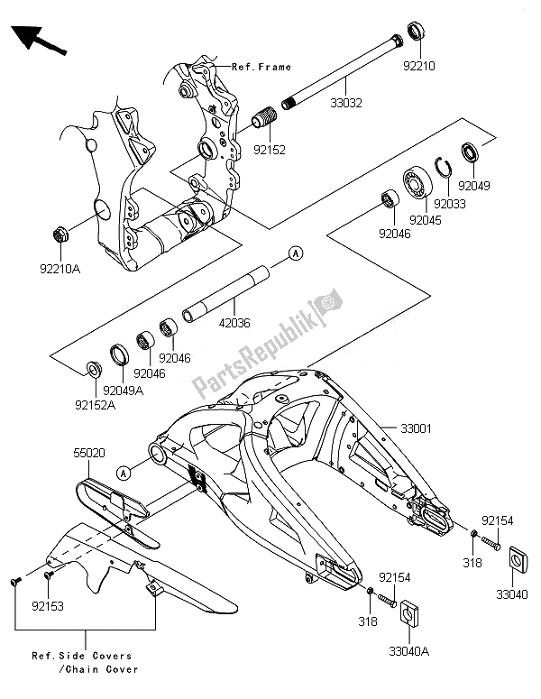 All parts for the Swingarm of the Kawasaki Ninja ZX 10R 1000 2014