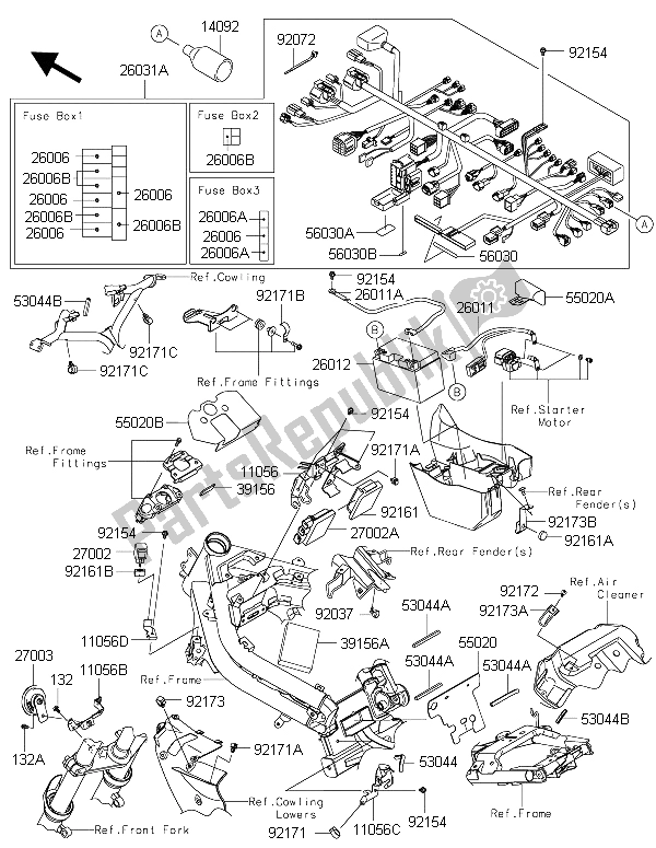 Todas as partes de Equipamento Elétrico Do Chassi do Kawasaki ER 6F ABS 650 2015