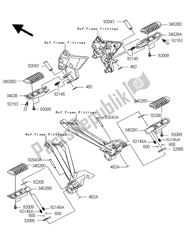 All parts for the Footrests of the Kawasaki Z 1000 SX 2011