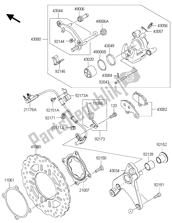 All parts for the Rear Brake of the Kawasaki Z 1000 SX ABS 2015