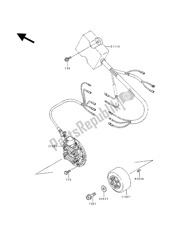 All parts for the Generator of the Kawasaki KX 125 1992