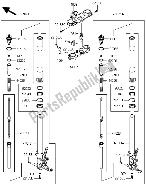 All parts for the Front Fork (2) of the Kawasaki ZZR 1400 ABS 2014