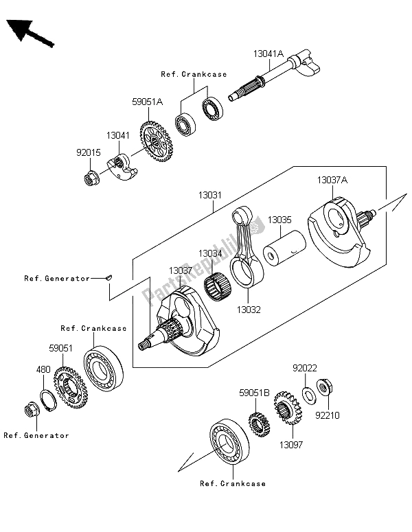 All parts for the Crankshaft of the Kawasaki KX 450F 2012