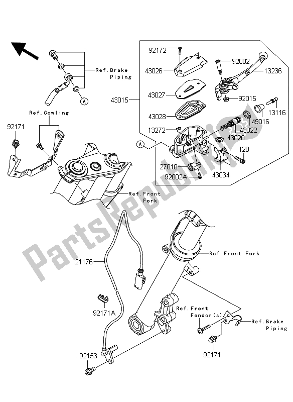 All parts for the Front Master Cylinder of the Kawasaki ER 6N ABS 650 2009