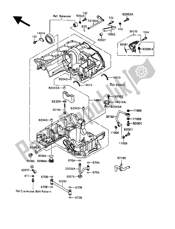 All parts for the Crankcase of the Kawasaki ZZ R 1100 1992