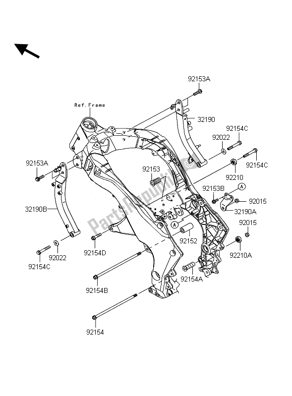 All parts for the Engine Mount of the Kawasaki Z 1000 2010