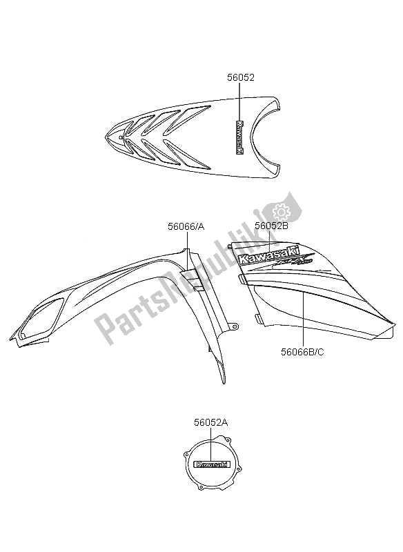 Tutte le parti per il Decalcomanie (verde) del Kawasaki KFX 700 2005
