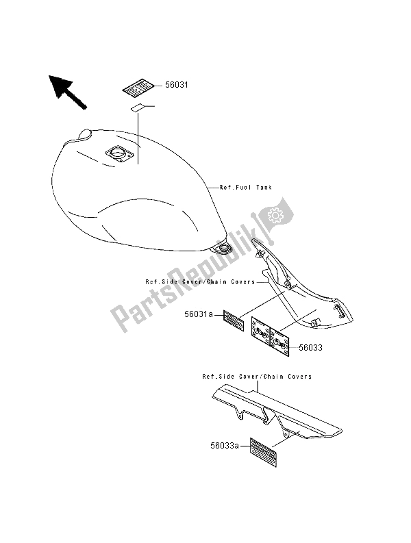 Alle onderdelen voor de Etiketten van de Kawasaki ER 500 2000