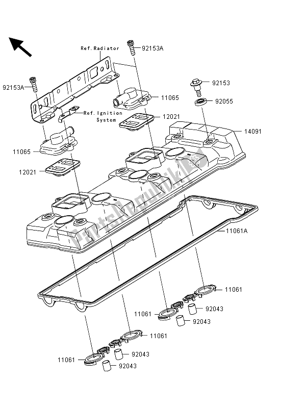 All parts for the Cylinder Head Cover of the Kawasaki ZZR 1400 ABS 2013