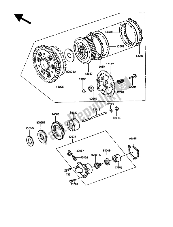 All parts for the Clutch of the Kawasaki GPZ 900R 1990