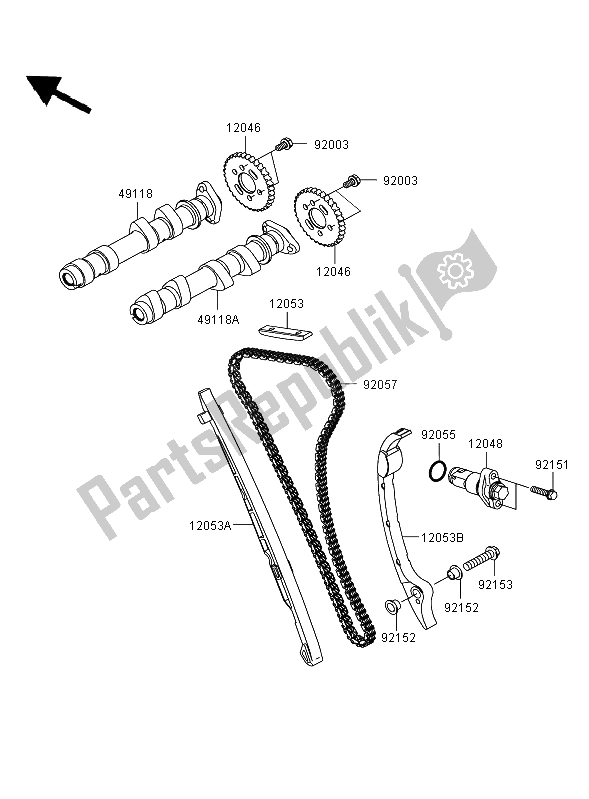 All parts for the Camshaft & Tensioner of the Kawasaki ER 6N 650 2008
