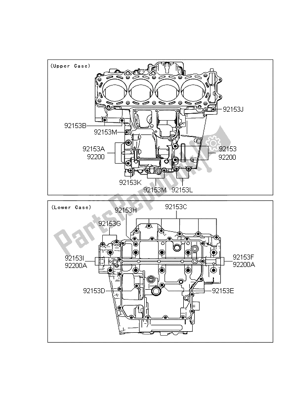 All parts for the Crankcase Bolt Pattern of the Kawasaki ZZR 1400 ABS 2008