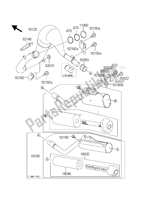 All parts for the Muffler of the Kawasaki KX 65 2000