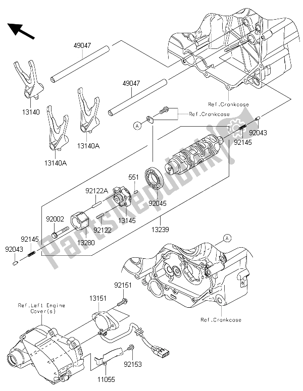 All parts for the Gear Change Drum & Shift Fork(s) of the Kawasaki Vulcan 1700 Nomad ABS 2015