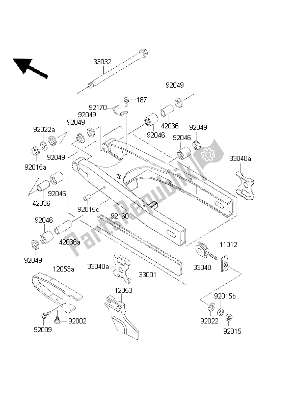 All parts for the Swingarm of the Kawasaki KLR 650 2001