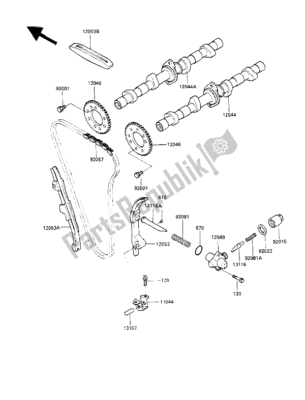 Todas las partes para árbol De Levas Y Tensor de Kawasaki GPX 600R 1988