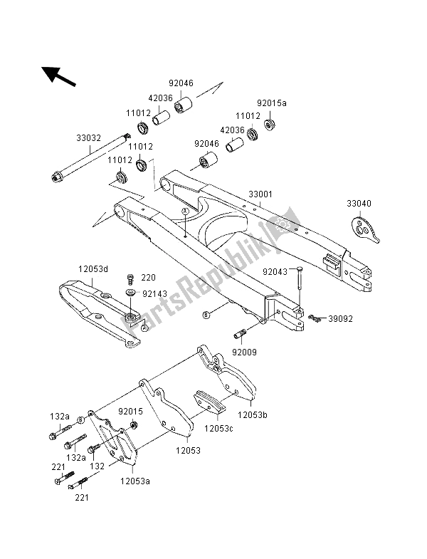 All parts for the Swingarm of the Kawasaki KLX 250R 1996