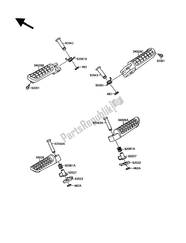 All parts for the Footrests of the Kawasaki KR 1 2 250 1989
