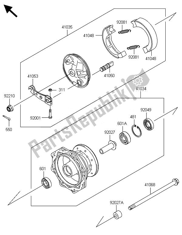 All parts for the Front Hub of the Kawasaki KLX 110 2014