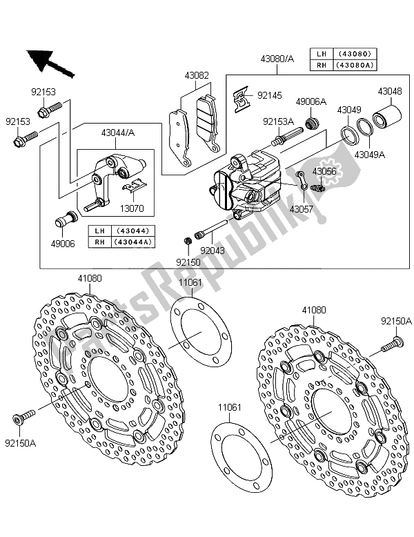 All parts for the Front Brake of the Kawasaki Z 750 2011