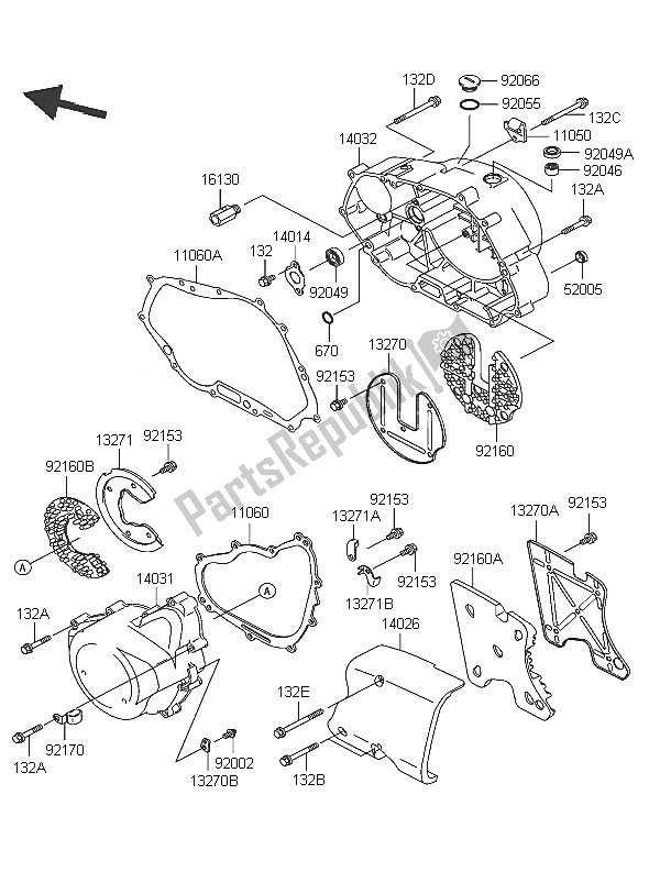 All parts for the Engine Cover of the Kawasaki Eliminator 125 2005