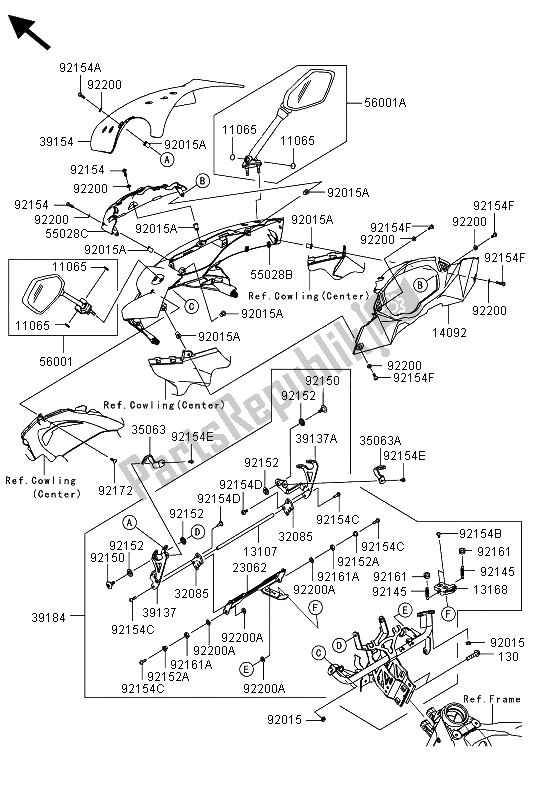 All parts for the Cowling (upper) of the Kawasaki Z 1000 SX ABS 2013