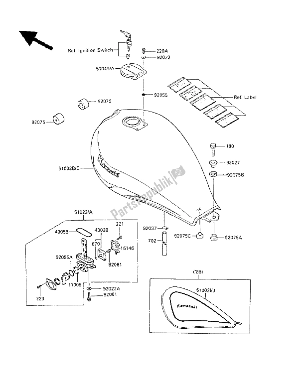 Tutte le parti per il Serbatoio Di Carburante del Kawasaki LTD 450 1986