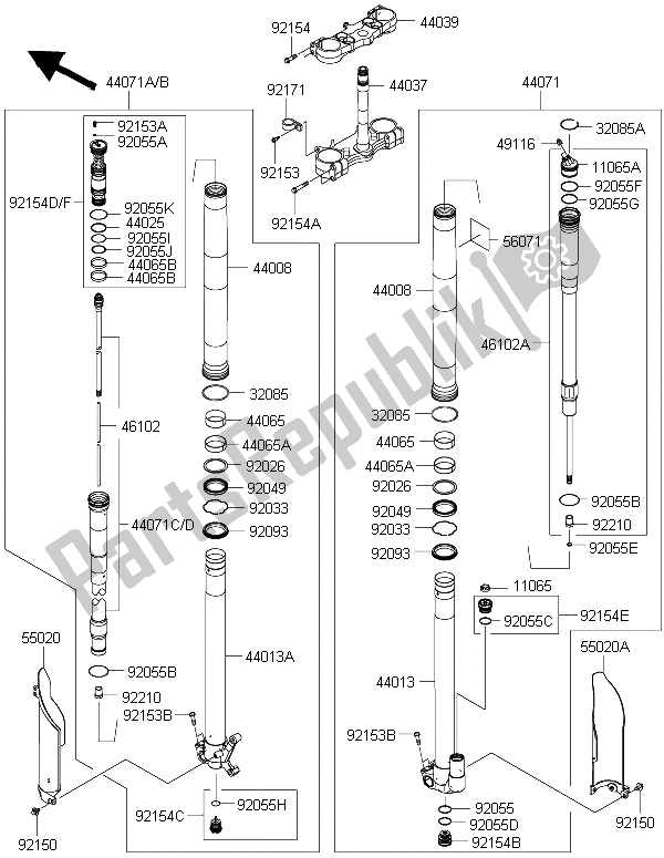 All parts for the Front Fork of the Kawasaki KX 450F 2015