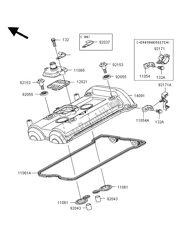 All parts for the Cylinder Head Cover of the Kawasaki ER 6F 650 2006