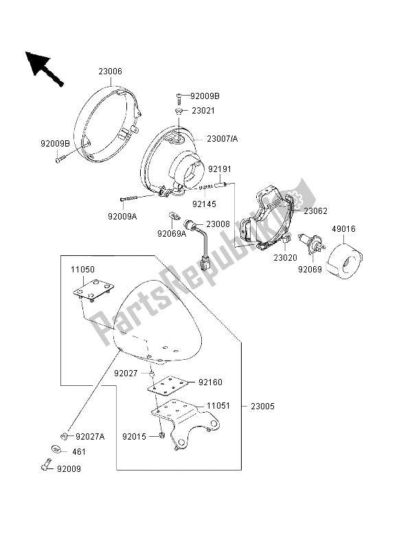 All parts for the Headlight of the Kawasaki VN 1500 Drifter 2000