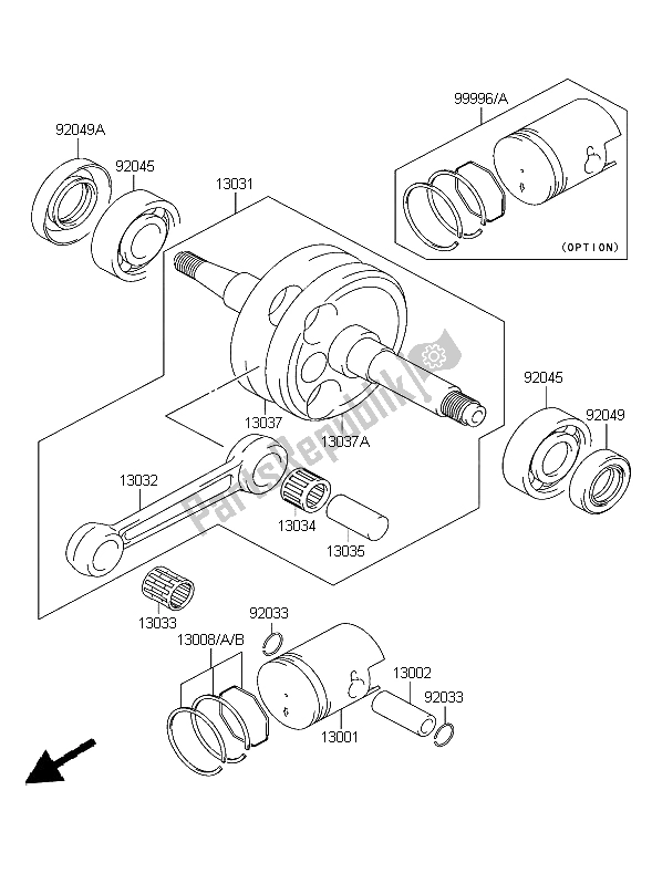 Todas las partes para Cigüeñal de Kawasaki KFX 50 2003