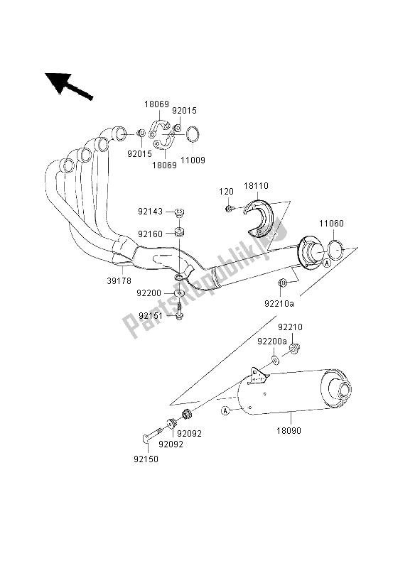 Todas las partes para Silenciador de Kawasaki ZRX 1200 2003